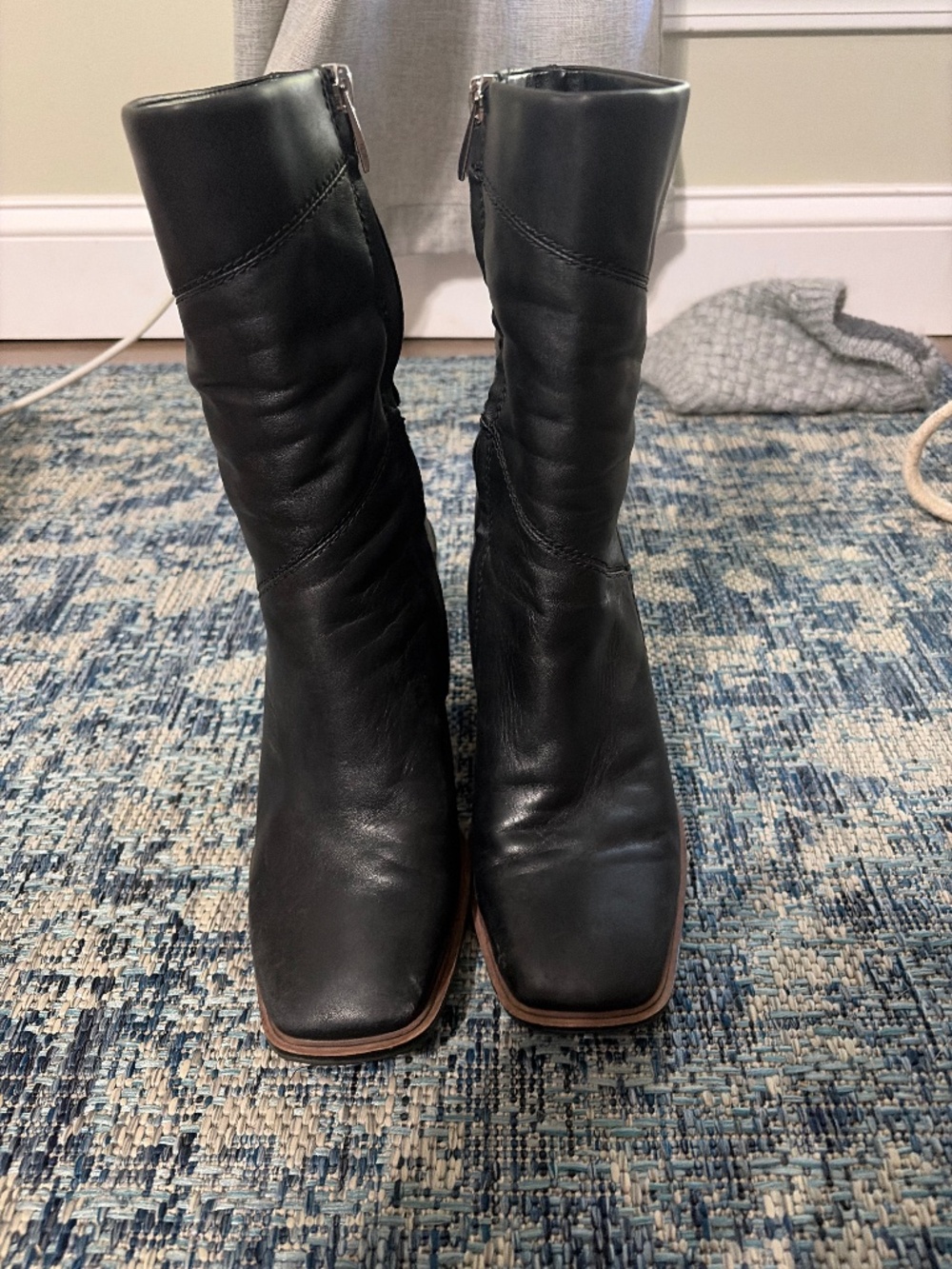Black mid calf boots